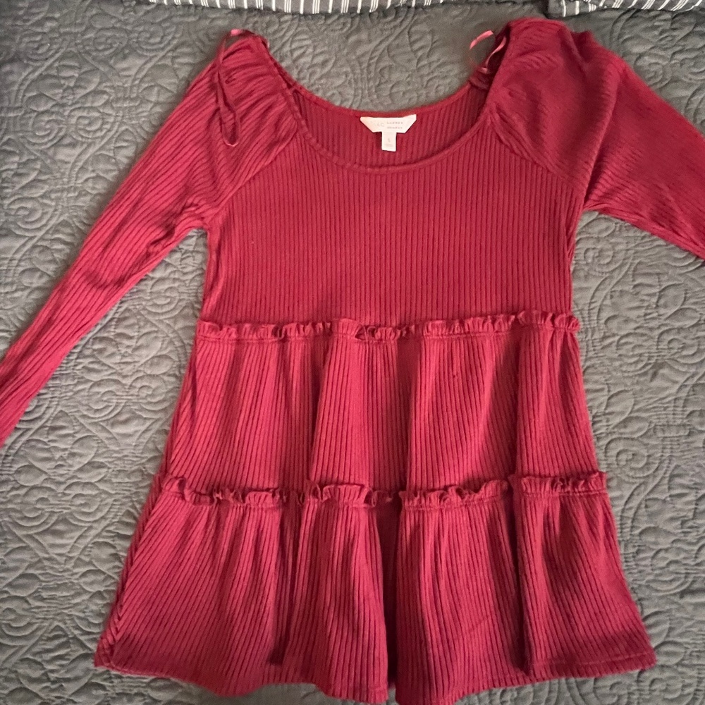Small LC Lauren Conrad Ribbed Ruffled Babydoll Cranberry